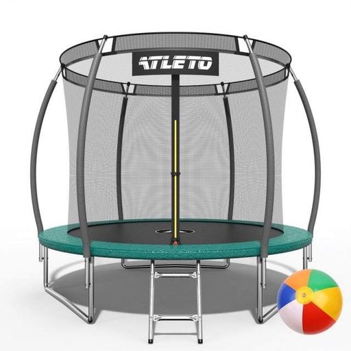 Батут детский 252 см с внутренней сеткой и стремянкой Atleto зеленый + подарок мячик (2085672)