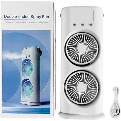 Акумуляторний настільний вентилятор Spray Fan 2in1 подвійний  Вітродуйка з підсвічуванням та зволоженням Білий (2085949)