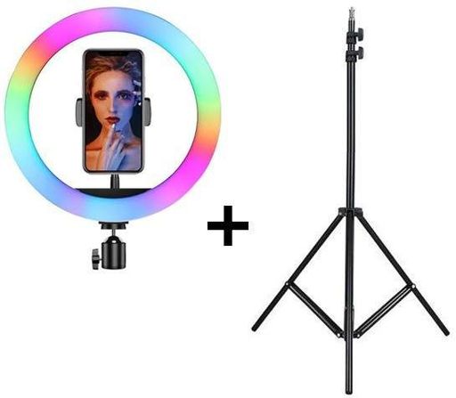 Лед-лампа кільцева для студійного освітлення Ring RGB MJ 26 26см з пультом і штативом для фото і відео (2085952)