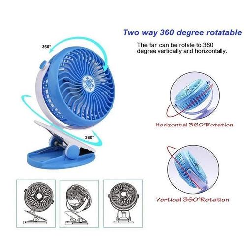 Аккумуляторный настольный вентилятор Moltis Mini Fan WX 6503 на прищепке 1000mAh Ветродуйка 5Вт 4 Голубой (2085977)