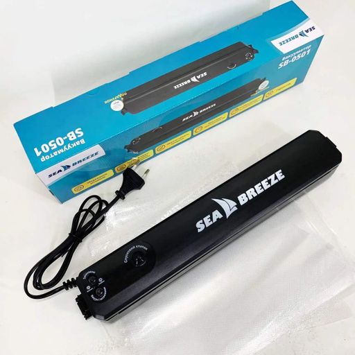 Вакуумний пакувальник для продуктів Sea Breeze SB-0501 Вакууматор ручний побутовий LED-індикатор 140Вт Чорний (2086046)