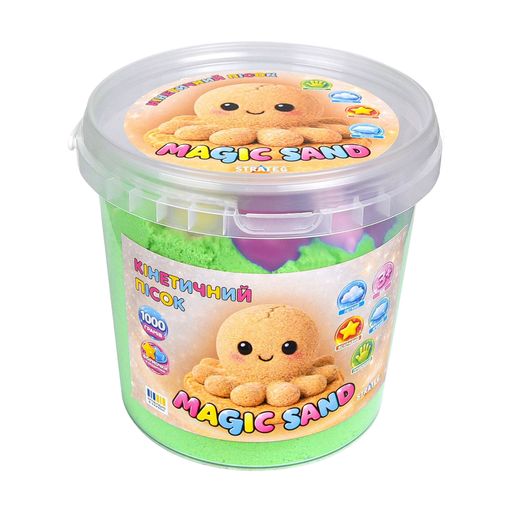 Детский кинетический песок Strateg Magic Sand с 6 формочками, зеленый, от 3 лет, 1 кг (31198)