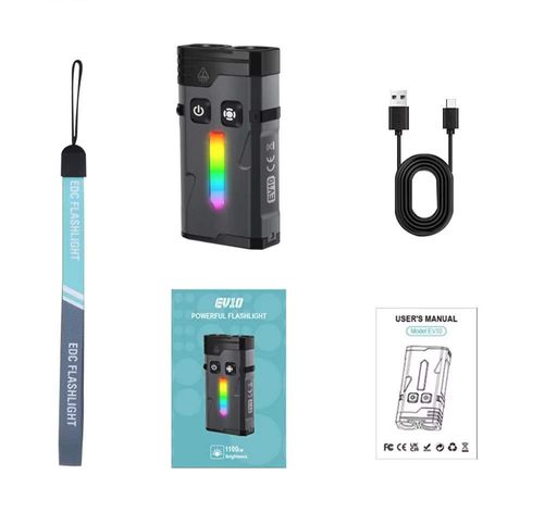 BORUiT EV10 EDC брелок-фонарик RGB Light 1100LM портативный мини-светодиодный фонарик с магнитом Type-C зарядка карманный фонарь (2087400)