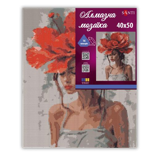 Алмазна мозаїка на підрамнику Santi Дівчина з червоною квіткою 40x50 см Різнокольоровий (956045) (2088247)