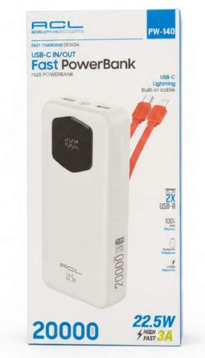 Портативний повербанк ACL PW-140 Power bank 20000 мАг Білий (2104618843) (2088436)