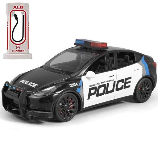 Полицейская машинка Tesla Model Y Police 1:24 металлическая модель с инерцией, открываются двери, свет фар, маячки, звук сирены (2089062)