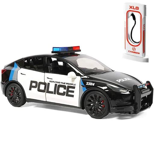 Полицейская машинка Tesla Model Y Police 1:24 металлическая модель с инерцией, открываются двери, свет фар, маячки, звук сирены (2089062)