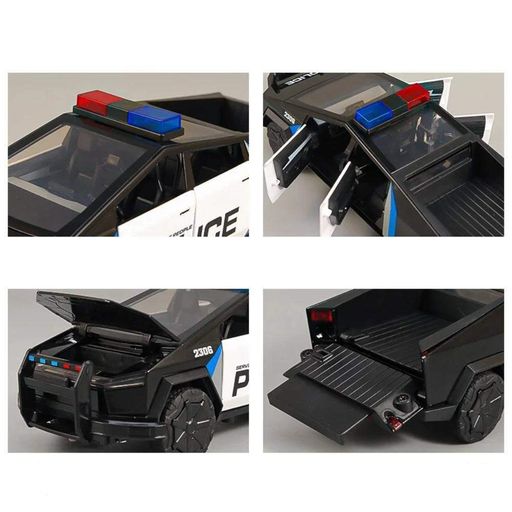 Поліцейський пікап машинка Tesla Cybertruck Police 1:24 металева модель світло звук інерція квадроцикл та зарядна (2089340)