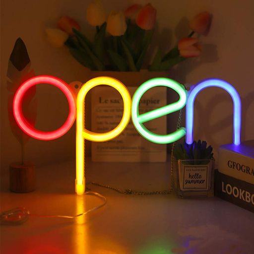 Декоративный настенный неоновый светильник вывеска "OPEN" на батарейках/USB 18*35 см (2090126)