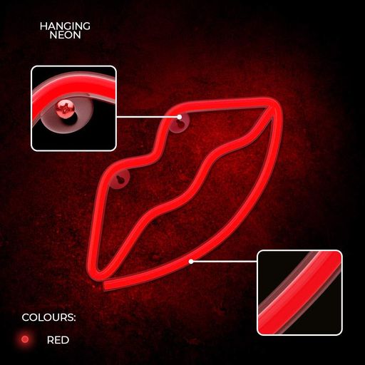 Настінний неоновий світильник "Губи" червоний на батарейках/USB 28*15см (2090139)