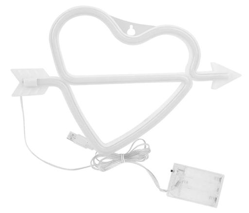 Портативный неоновый LED-светильник сердце со стрелой «Love» фиолетовый, на батарейках/USB 18*28 см (2090162)