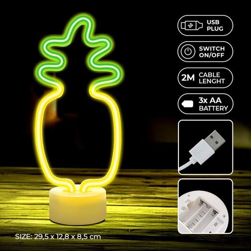 Настольный неоновый светильник "Ананас" на подставке (на батарейках/USB) 12,8 x 29,5 х 8,5 см (2090176)