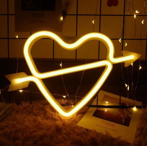 Портативный неоновый LED-светильник сердце со стрелой «Love» на батарейках/USB 18*28 см (2090179)