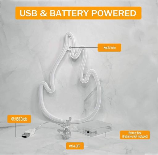 Настенный неоновый светильник ночник портативный "Огонь" на батарейках/USB 28.5*18.7 см (2090195)