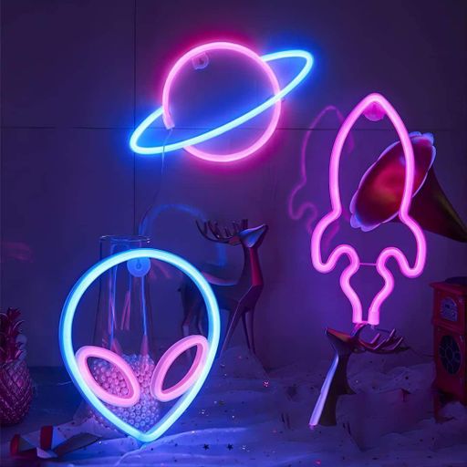 Декоративный настенный неоновый светильник Инопланетянин UFO сине-розовый на батарейках/USB 19.5*22 см (2090224)