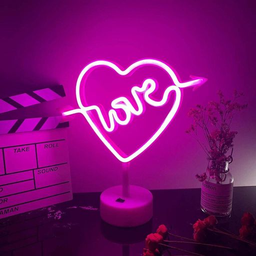 Декоративный настольный неоновый светильник "Love" розовый на батарейках/USB 28*29 см (2090232)