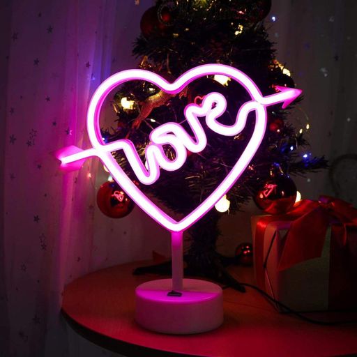 Декоративный настольный неоновый светильник "Love" розовый на батарейках/USB 28*29 см (2090232)