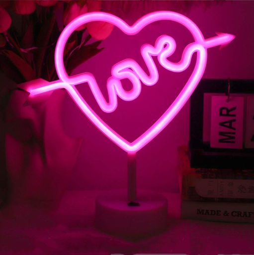 Декоративный настольный неоновый светильник "Love" розовый на батарейках/USB 28*29 см (2090232)
