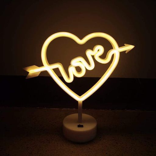 Декоративний настільний неоновий світильник "Love" жовтий батарейках/USB 28*29 см (2090233)