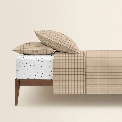 Євро постіль з простирадлом на гумці BEIGE GEOMETRY CS10 COSAS Бежевий 200х220 см (2092284)
