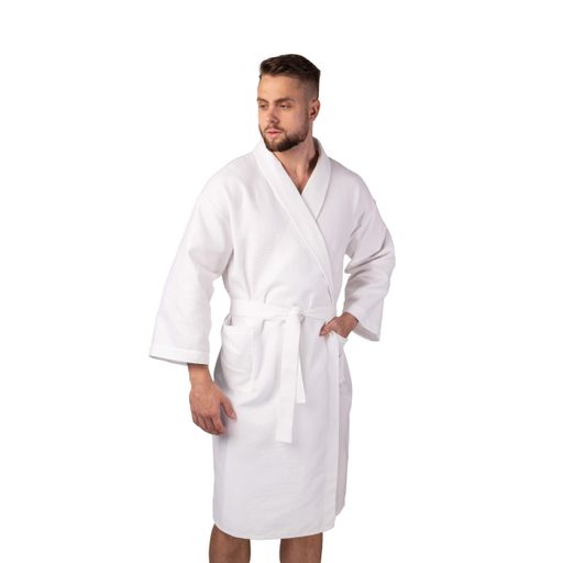 Вафельний халат Luxyart Кімоно М Білий (LS-0391) (2093733)