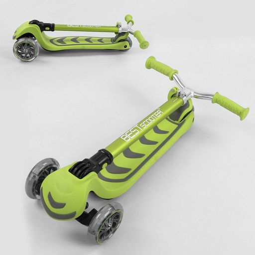 Самокат триколісний Best Scooter складане алюмінієве кермо, 4 колеса PU зі світлом Light green (102320) (2095093)