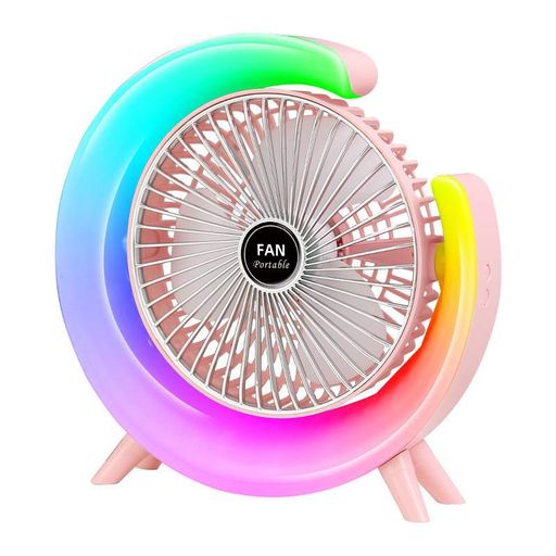 Вентилятор настільний акумуляторний з RGB підсвіткою, обертанням 180° та USB зарядкою (2096792)