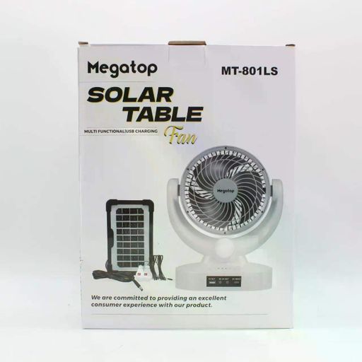 Портативний вентилятор із сонячною панеллю Megatop MT-801LS • 8″ настільний вентилятор з LED-підсвіткою на акумуляторі (2096805)