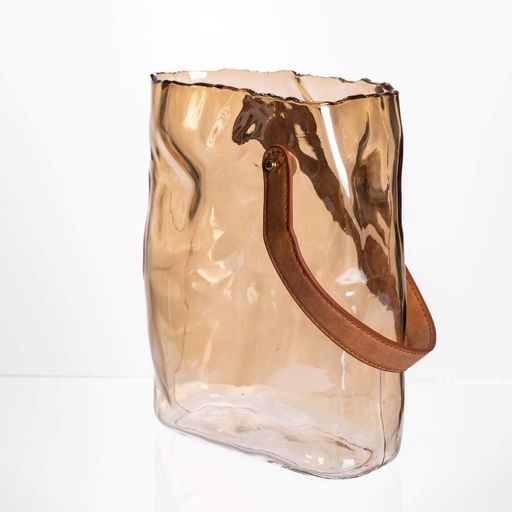 Подарункова скляна ваза сумочка з ручкою 18×9×25 (см) декоративна ваза 2.8 (л) для квітів Коричневий HP-19-157-1 Yiwu (2097022)