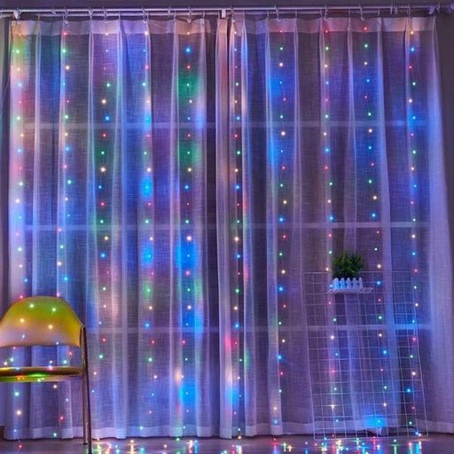 Гірлянда штора від мережі (2,5 х1, 5 м) 240 LED прозорий шнур, Різнокольорова (2097316)