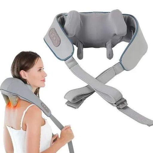 Масажер ударний для шиї та плечей No Brand Neck massager з ІЧ-підігрівом електричний на акумуляторі Сірий (2104618544) (2097780)