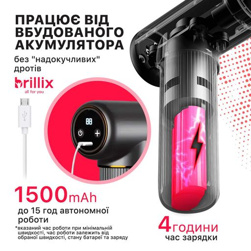 Портативний ручний масажер для тіла масажний пістолет Brillix (2098286)
