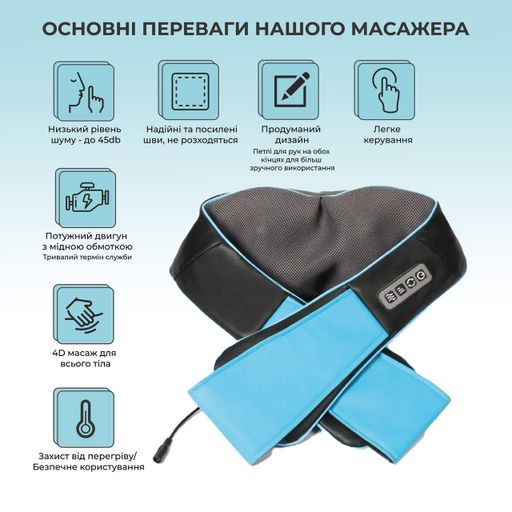 Масажер для всього тіла (шиї, спини) з підігрівом No Brand Shiatsu Синій (2098368)