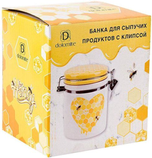 Банка керамічна "Sweet Honey" 650мл для сипучих продуктів з металевою затяжкою, білий Bona (2099803)