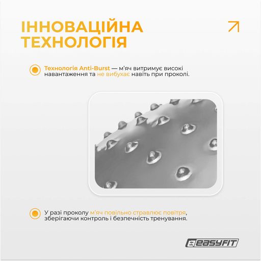 Фітбол 65 см EasyFit Hybrid сірий (фітбол напівмасажний) (2104533)