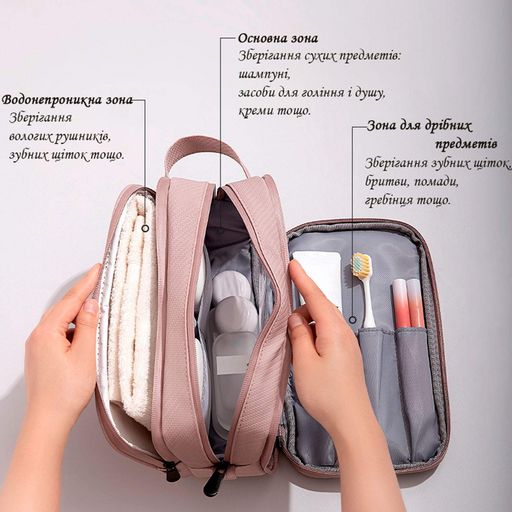 Органайзер-косметичка дорожня 25х11х14 см Сіра LoveYouHome (2105147)