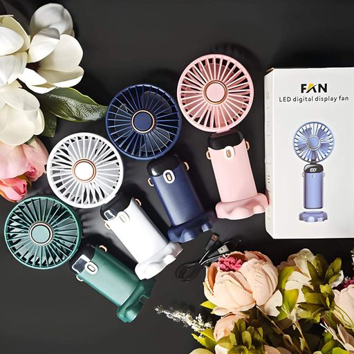 Портативний USB-вентилятор Mini Fan із підставкою для телефона та дисплеєм зелений (979) (2105337)