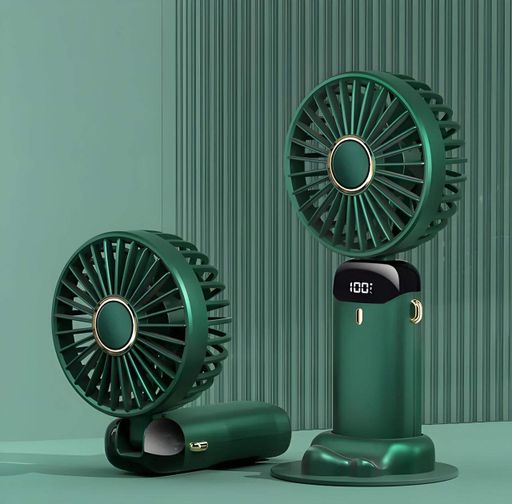 Портативний USB-вентилятор Mini Fan із підставкою для телефона та дисплеєм зелений (979) (2105337)