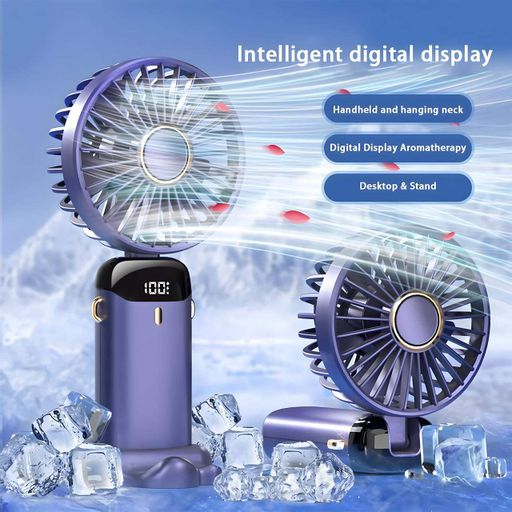 Портативный USB-вентилятор Mini Fan с подставкой для телефона и дисплеем розовый (979) (2105338)