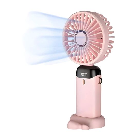 Портативный USB-вентилятор Mini Fan с подставкой для телефона и дисплеем розовый (979) (2105338)