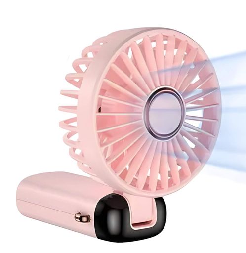 Портативный USB-вентилятор Mini Fan с подставкой для телефона и дисплеем розовый (979) (2105338)