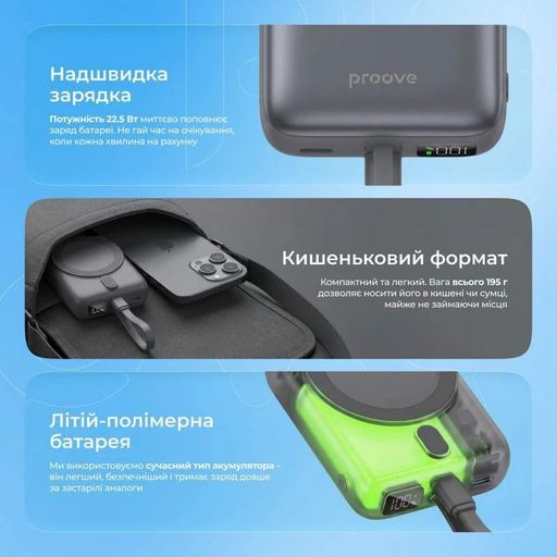 Портативна Батарея Proove Neutron 22.5W 10000mAh gray (2105499)
