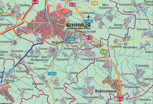 Карта Вінницької області адміністративно-територіальний устрій 125х112 см М 1: 200 000 ламінований папір (4820114953476) (2106202)