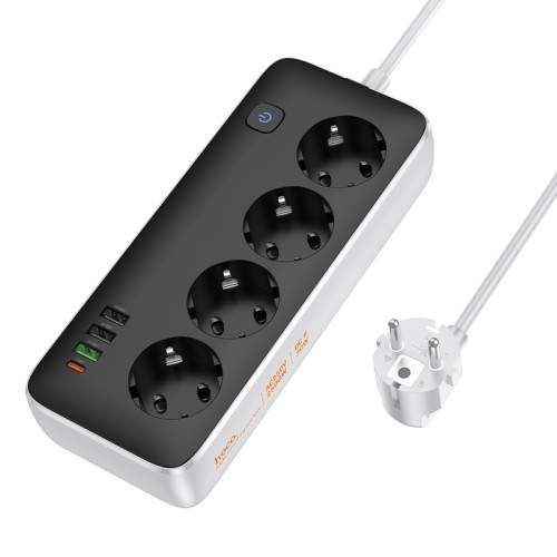 Мережевий подовжувач HOCO AC22 Sunlight 4-bit(PD30W/1C3A) desktop socket(EU/GER)(L=3M) Чорний (2107049)