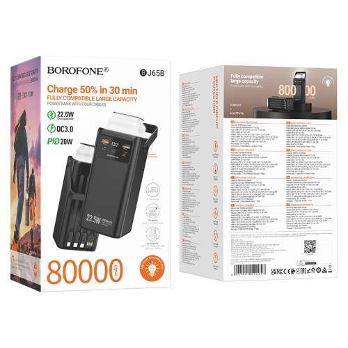 УМБ BOROFONE BJ65B High 22.5W+PD20W+four-cables 80000mAh чорна (2107075)