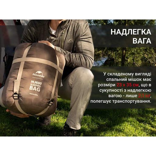 Спальний мішок Naturehike MJ 600 CNK2300SD014 коричневий 205 см (6976023923098) (2107931)