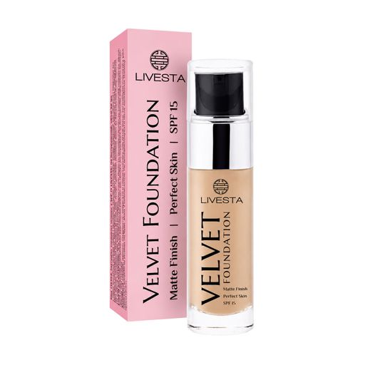 Матирующая тональная основа для лица LIVESTA Velvet Foundation, SPF 15, 01 Светлая ваниль, 30 мл