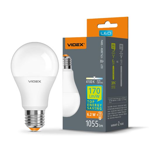 LED лампа VIDEX A60h 6.2W E27 4100K біле світло для офісів і квартир енергозберігаюча лампа (2116253)