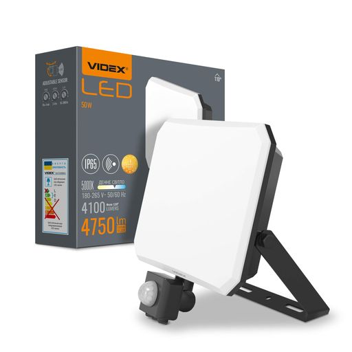 LED прожектор VIDEX F3 50W 5000K з датчиком руху чорний для освітлення вулиць і споруд (2116542)