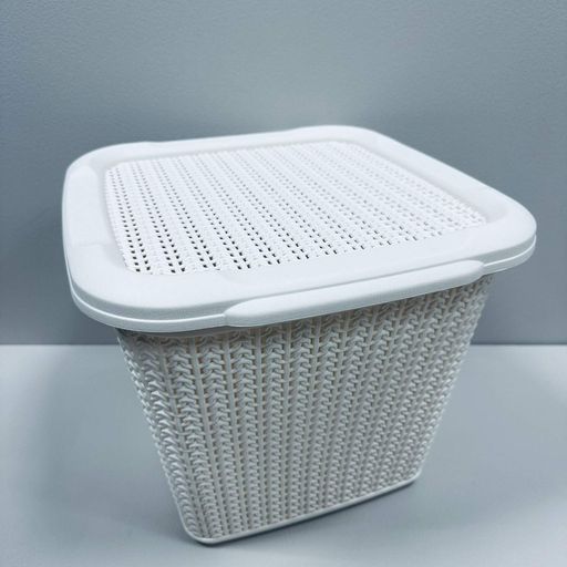 Кошик пластиковий з кришкою Ucsan Plastik М-071 30,5x32x25 см 15 л Бежевий (2119117)